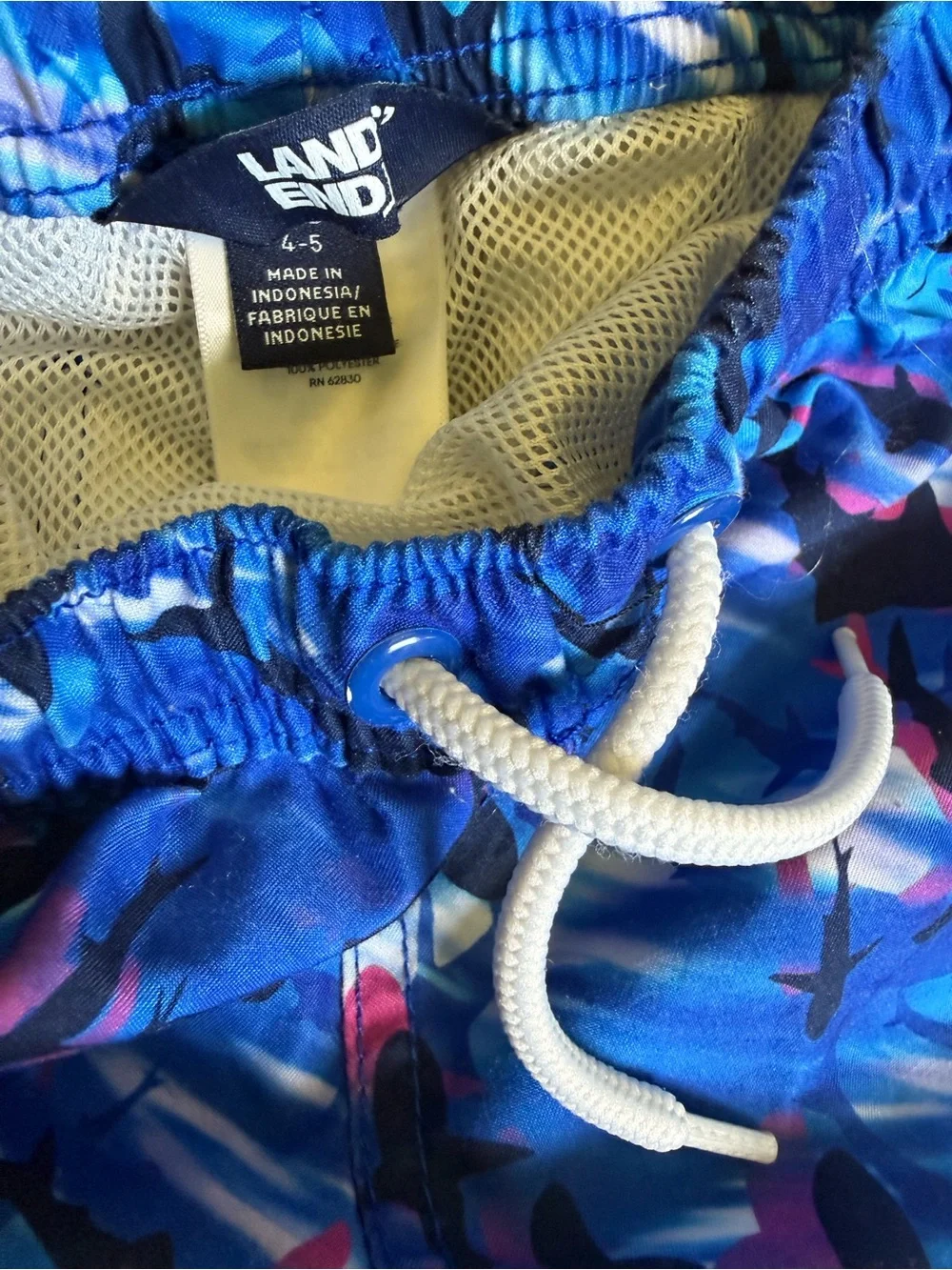 Lands End Shark Swim Trunks Boys 4-5 Blue